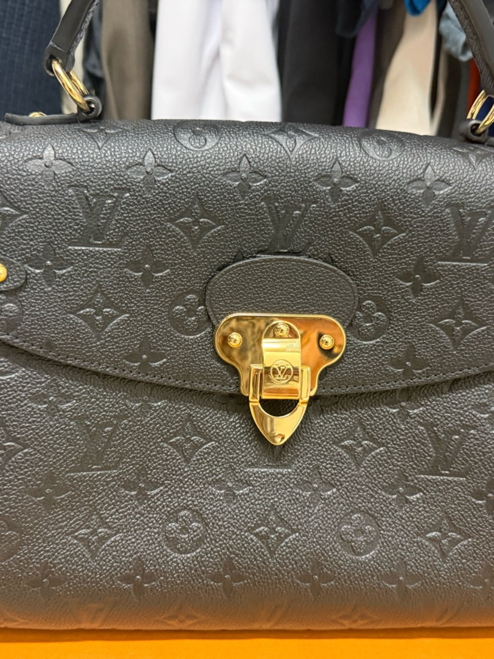Louis Vuitton Black Monogram Empreinte Top Handle Satchel with Gold Lock
